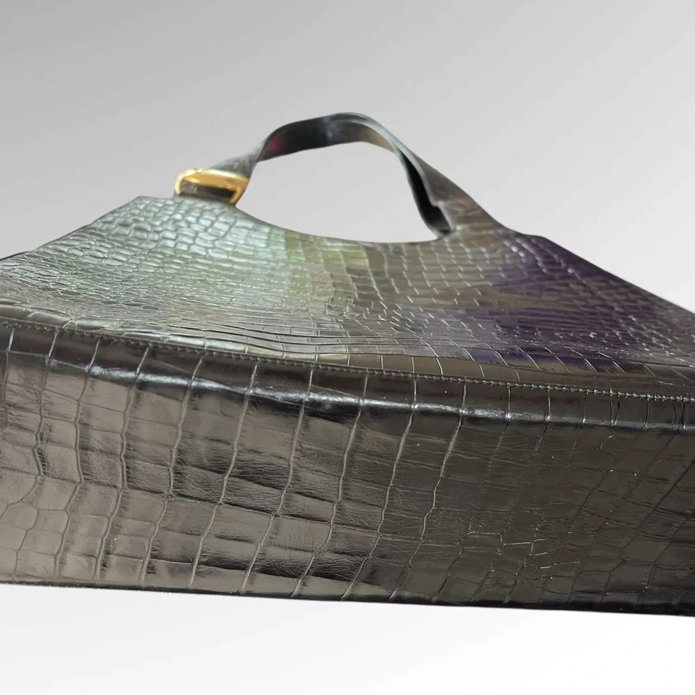 Salvatore Ferragamo Black Crocodile-Embossed Shoulder Bag
